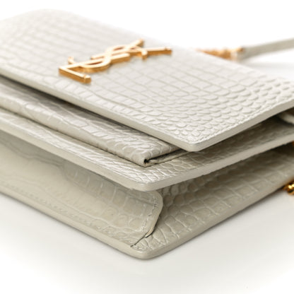 Saint Laurent Calfskin Crocodile Embossed Monogram Sunset Chain Wallet Blanc Vintage 9 of 10