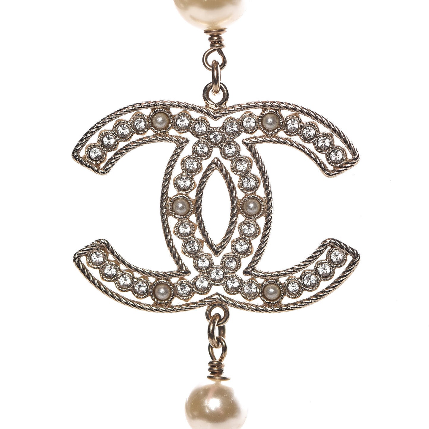 Pearl Crystal CC Long Necklace Gold