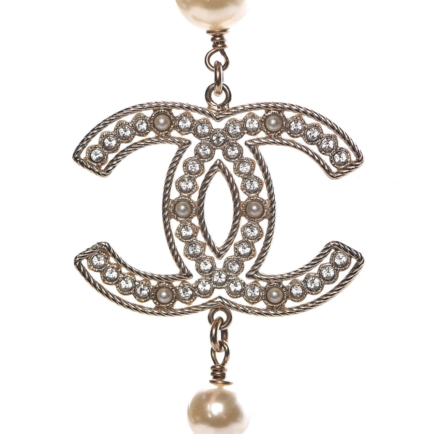 Chanel Pearl Crystal CC Long Necklace Gold 5 of 6