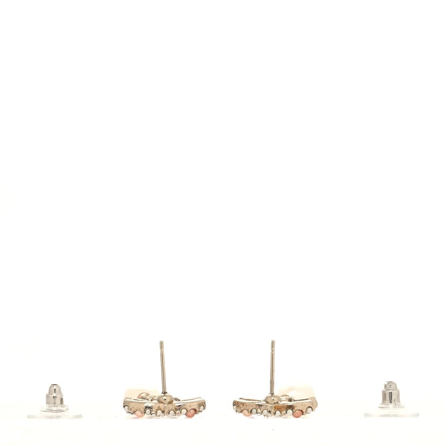 Chanel Pearl Crystal CC Charm Drop Earrings Light Gold Pink 3 of 4