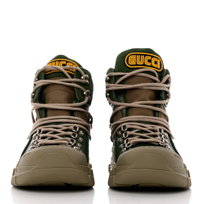Gucci X SEGA Calfskin Suede Technical Canvas Womens Flashtrek High-Top Sneakers 39.5 Olive Green Ardesia 2 of 13