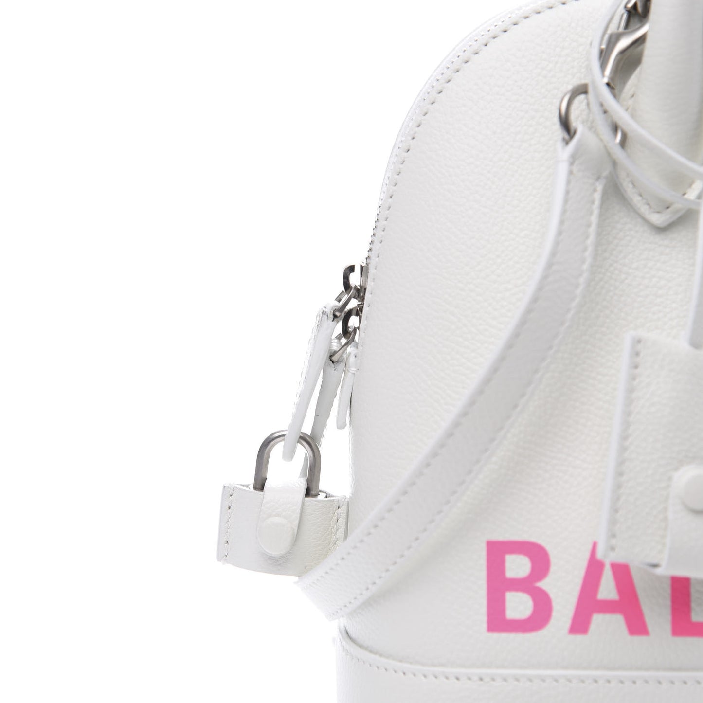 Grained Calfskin Logo S Ville Top Handle Bag White Fluo Pink