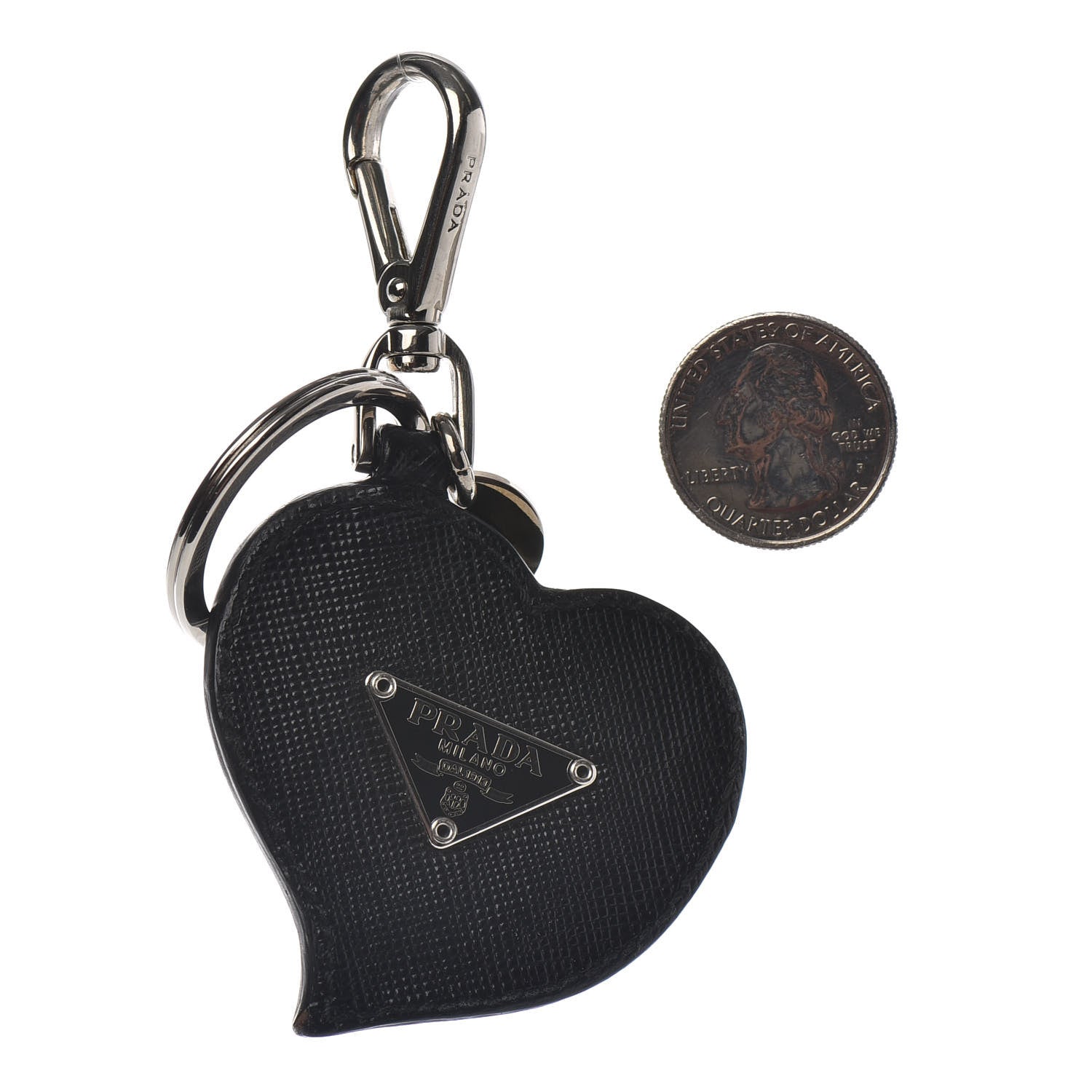 Prada Saffiano Studded Heart Keychain Charm Black 2 of 3