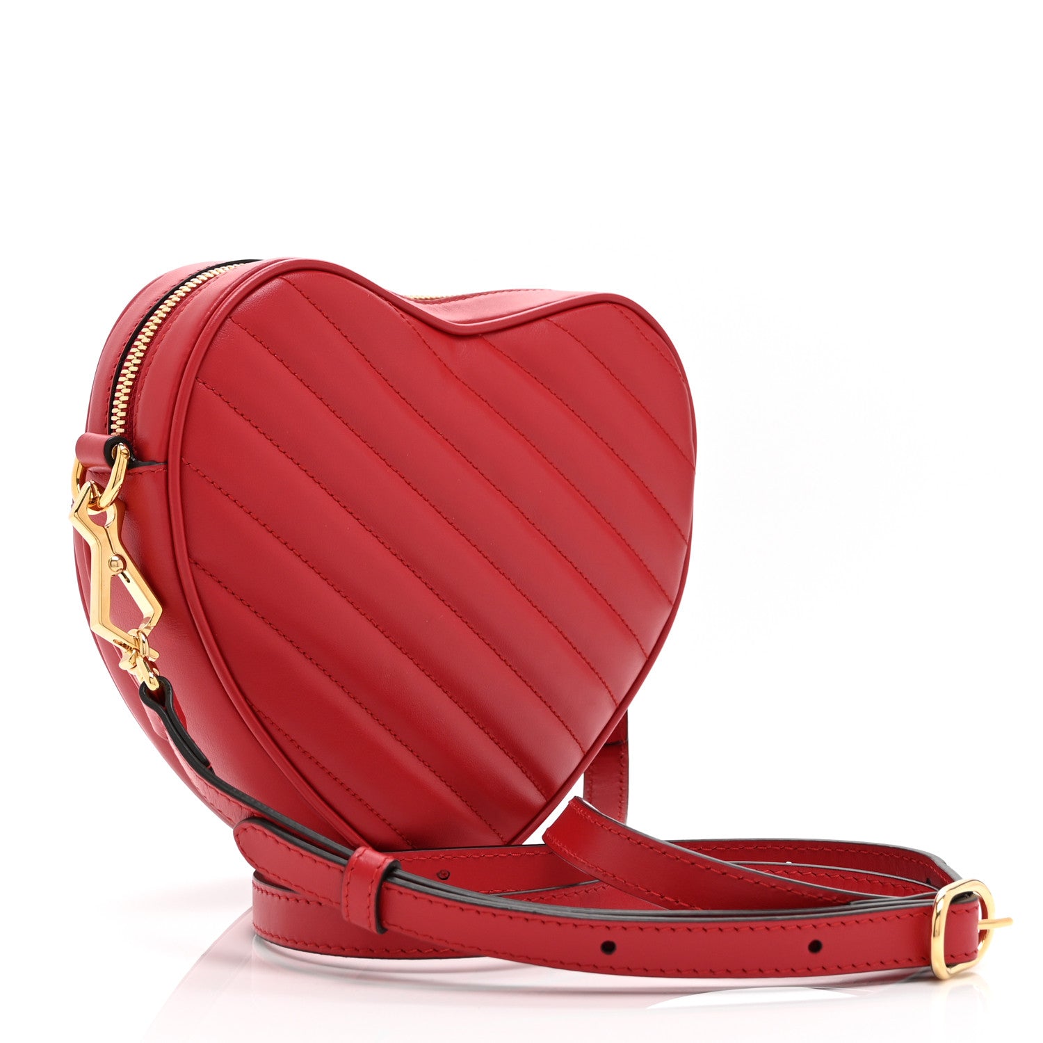 Gucci Calfskin Matelasse Diagonal Mini Interlocking G Heart Shoulder Bag Hibiscus Red 3 of 11