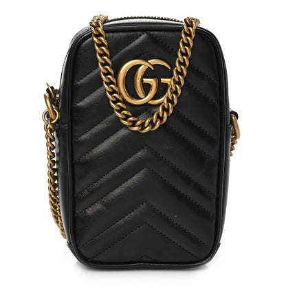 Gucci Calfskin Matelasse Mini GG Marmont Crossbody Bag Black 1 of 9