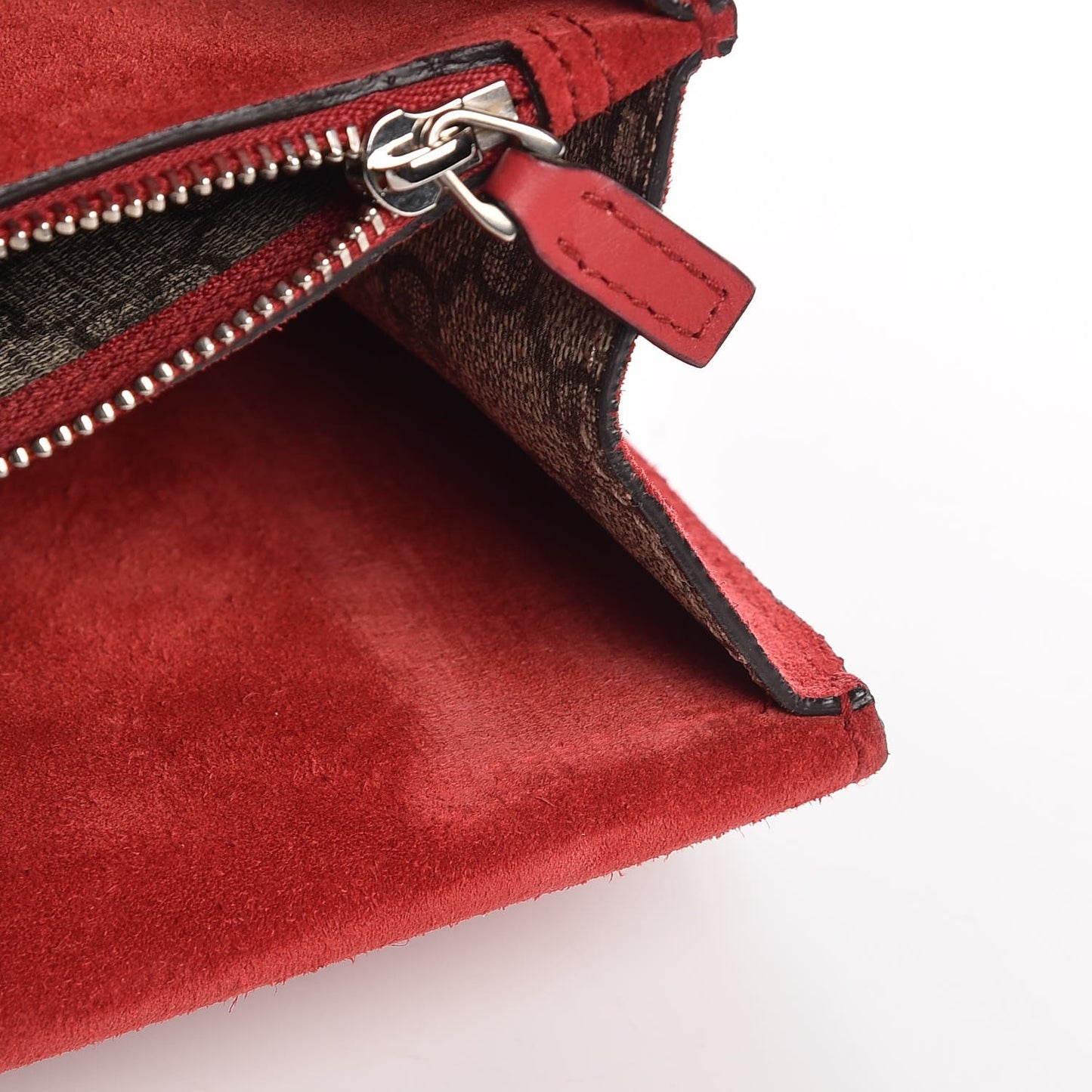 GG Supreme Monogram Suede Cudu Medium Dionysus Shoulder Bag Beige Ebony Vulcanic Red