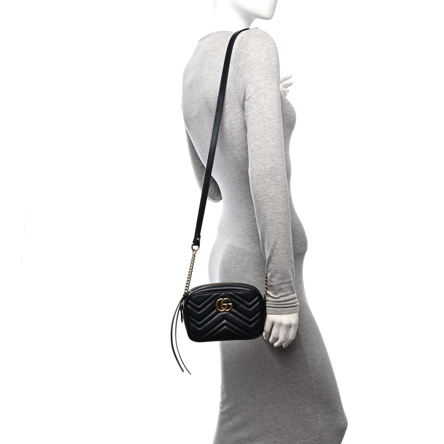 Calfskin Matelasse Mini GG Marmont Chain Shoulder Bag Black