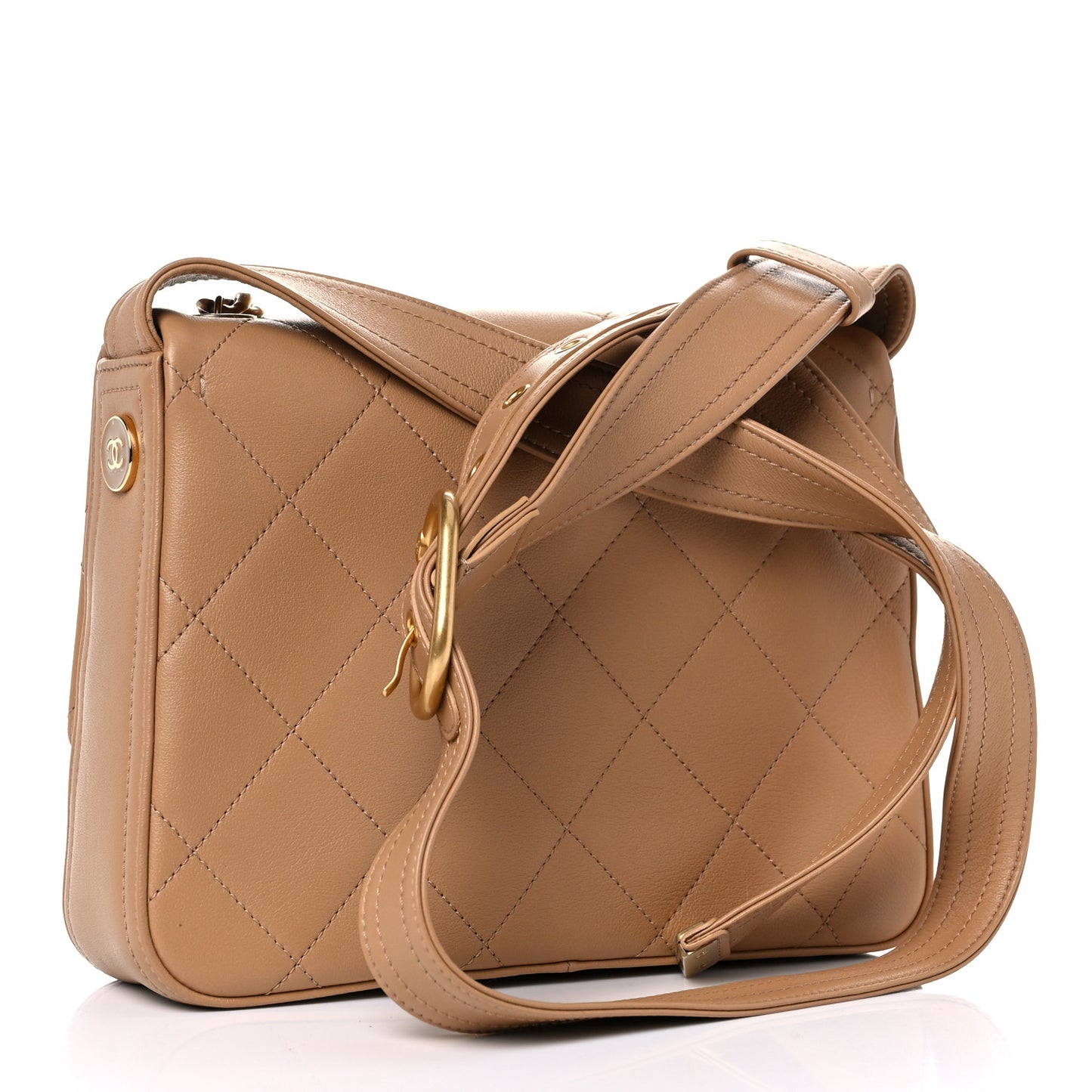 Calfskin Stitched Easy Mood Flap Beige
