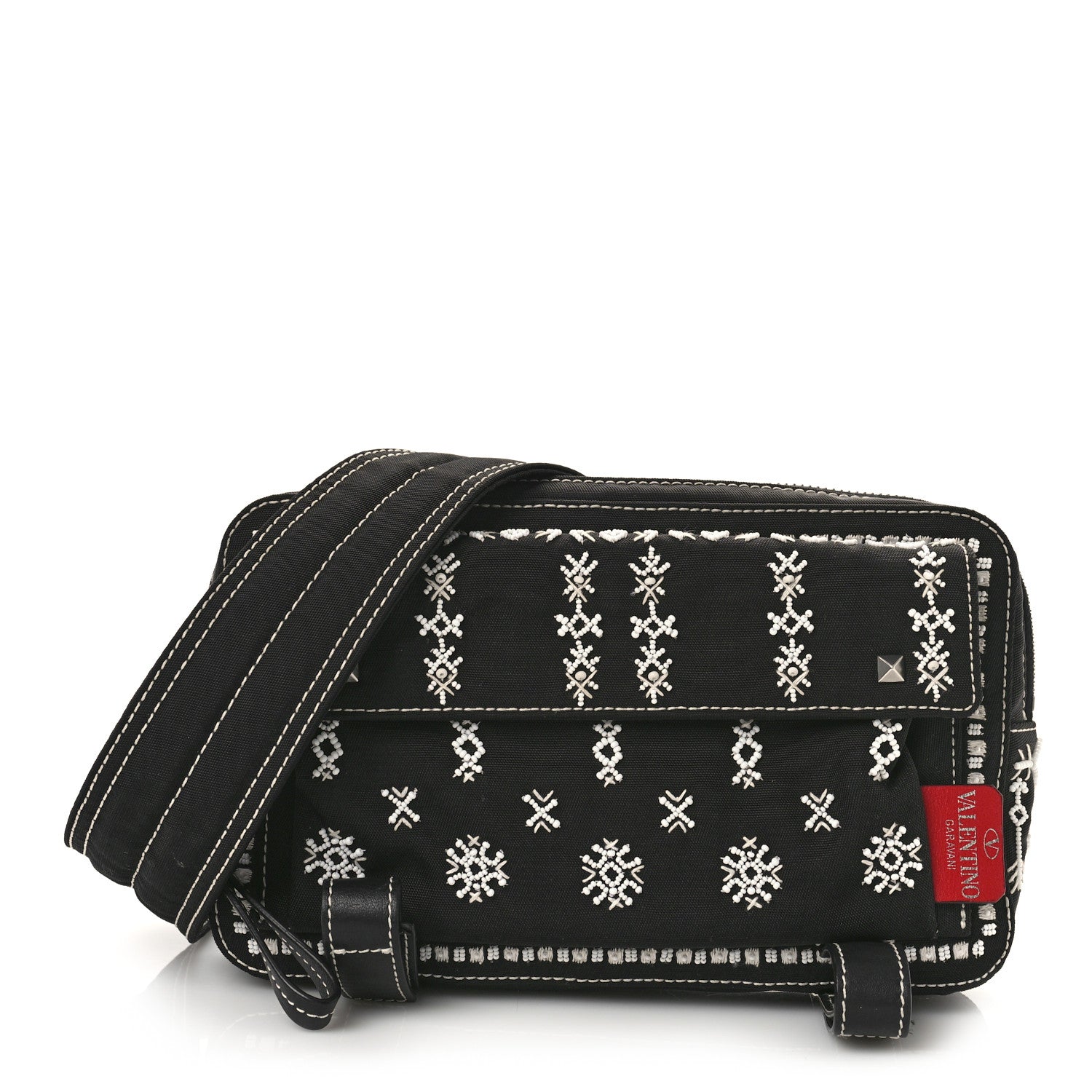 Valentino Garavani Canvas Embellished Rockstud Convertible Bag Black White 1 of 8