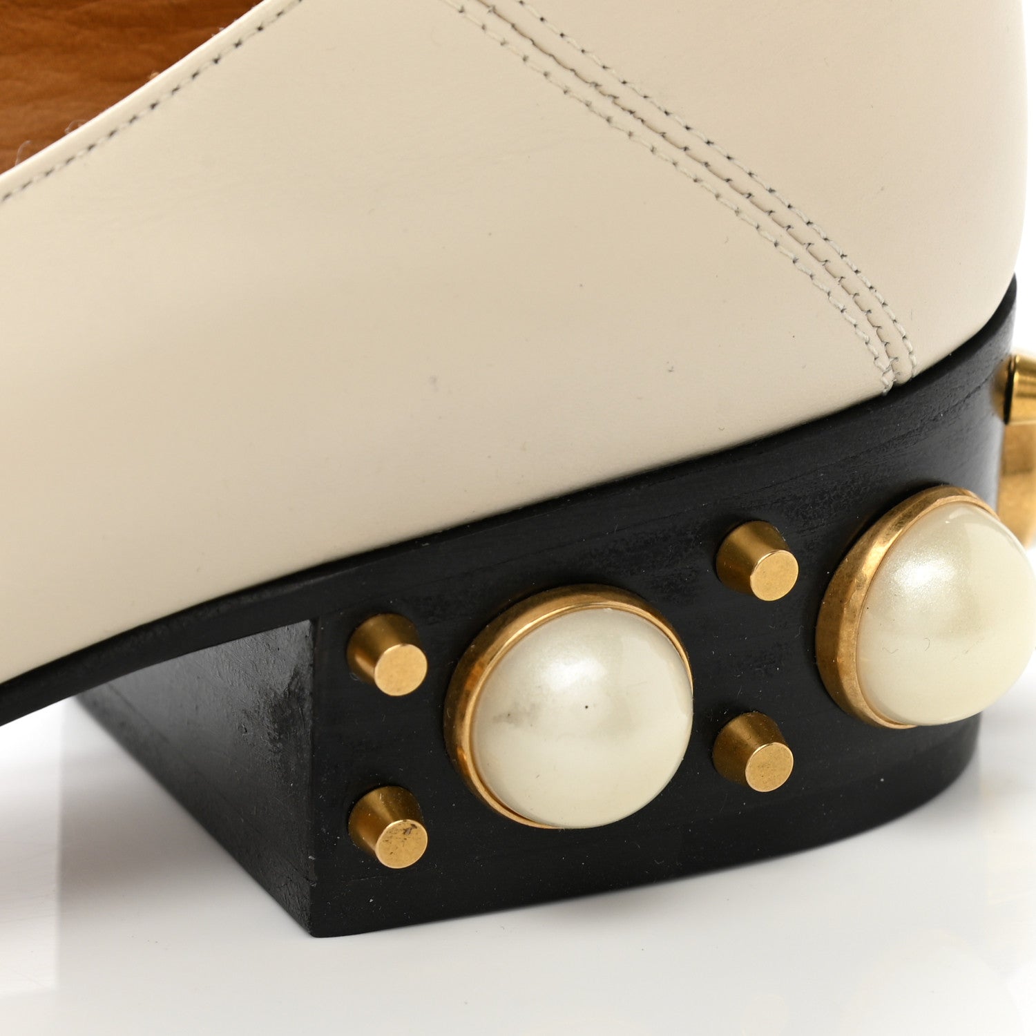 Gucci Betis Glamour Calfskin Web Pearl Embellished Peyton 35mm Loafer Pumps 38 Mystic White 12 of 12