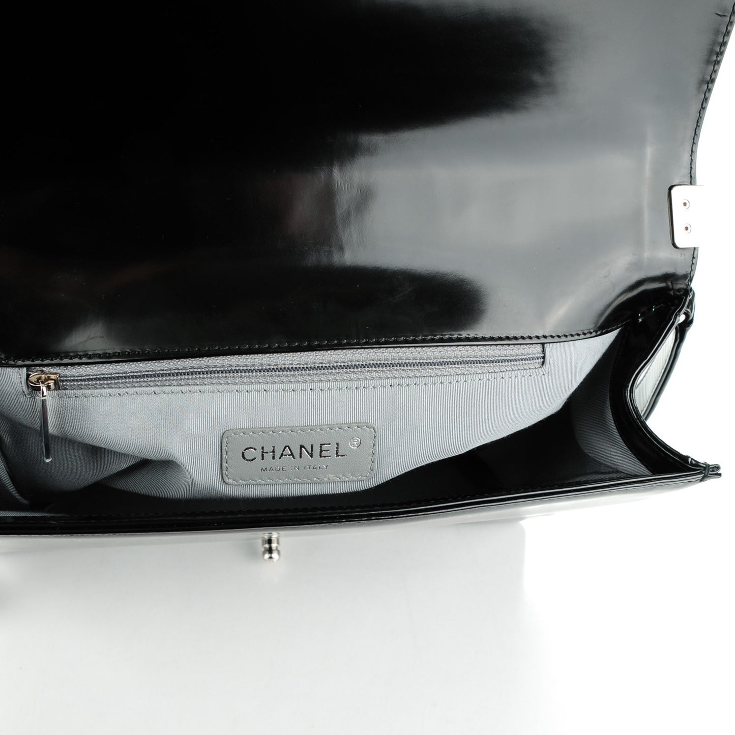 Glazed Calfskin Large Boy Flap Black