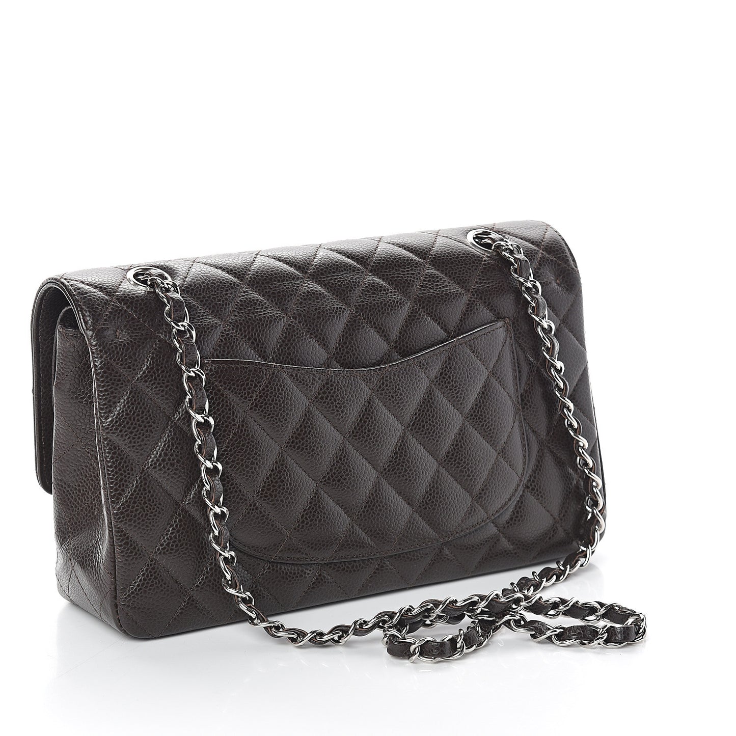 Caviar Quilted Medium Double Flap Dark Brown
