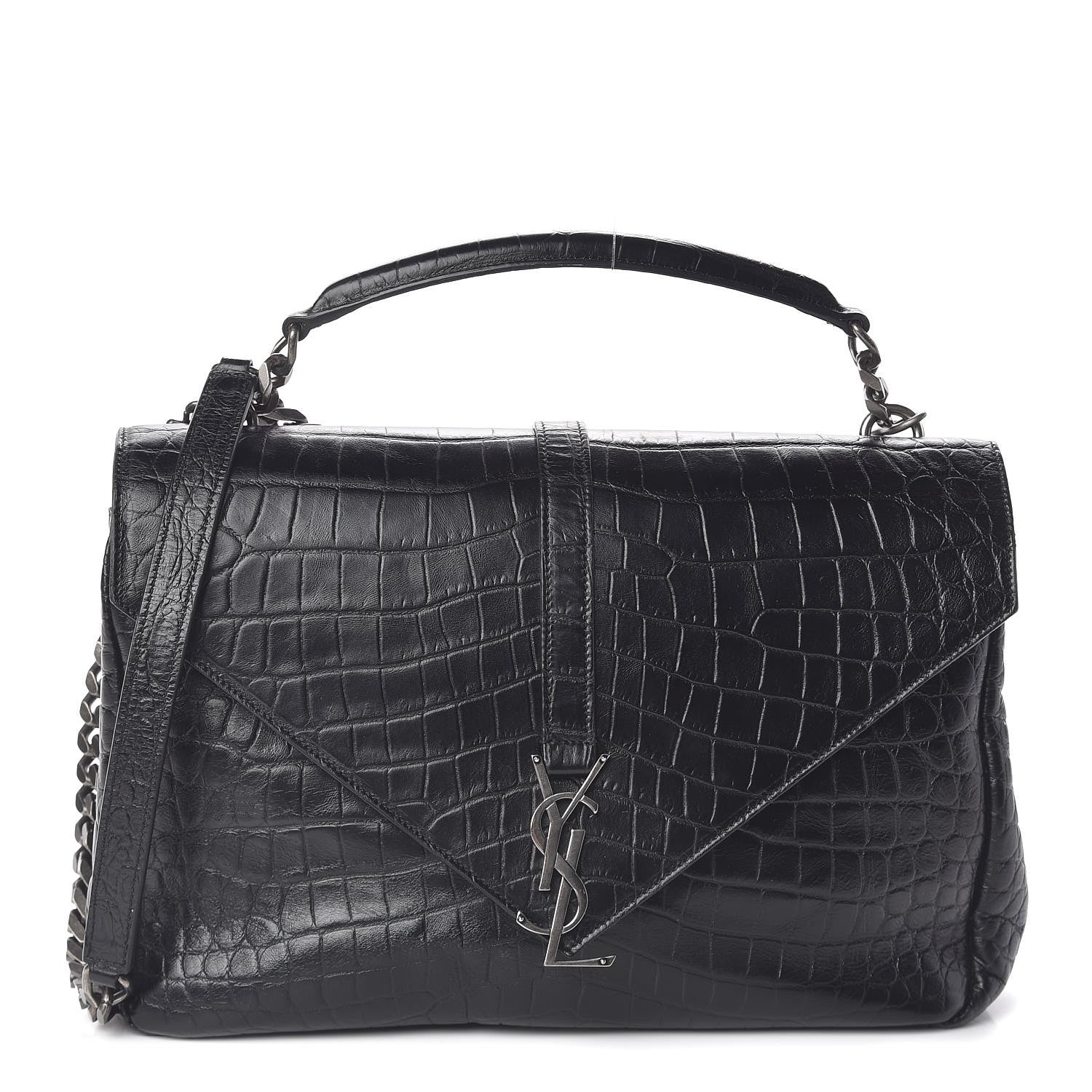 Saint Laurent Calfskin Crocodile Embossed Monogram Large College Satchel Black 1 of 10