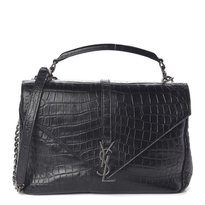 Saint Laurent Calfskin Crocodile Embossed Monogram Large College Satchel Black 1 of 10