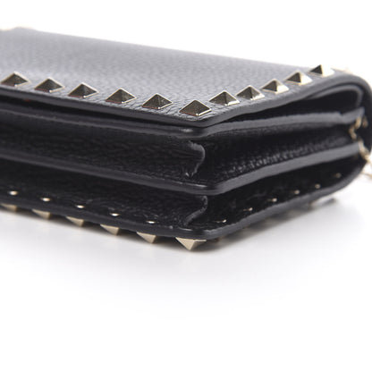 Valentino Garavani Pebbled Calfskin Rockstud Wallet on Chain Black 10 of 11