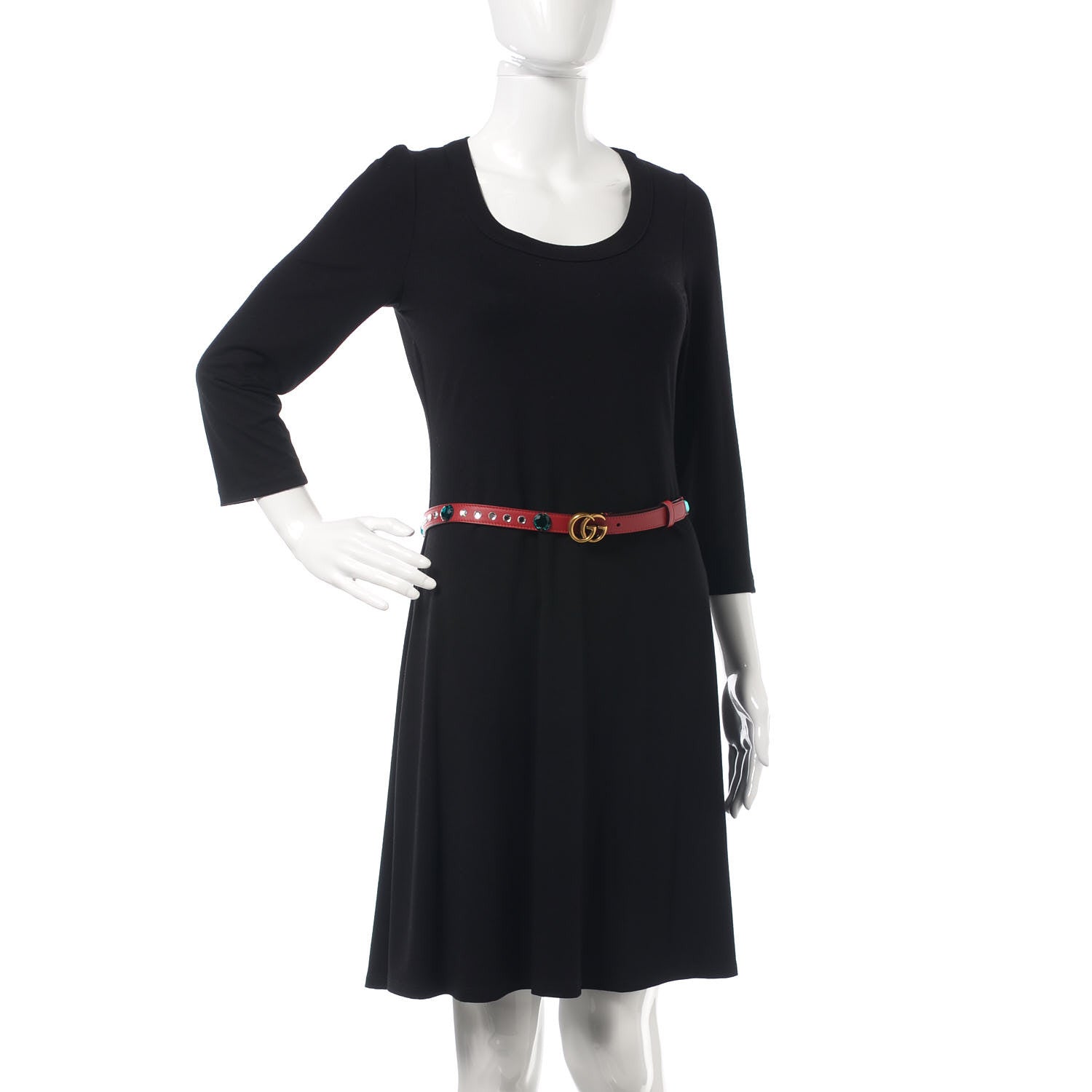 Gucci Calfskin Crystal Embellished Double G Belt 80 32 Hibiscus Red 2 of 7