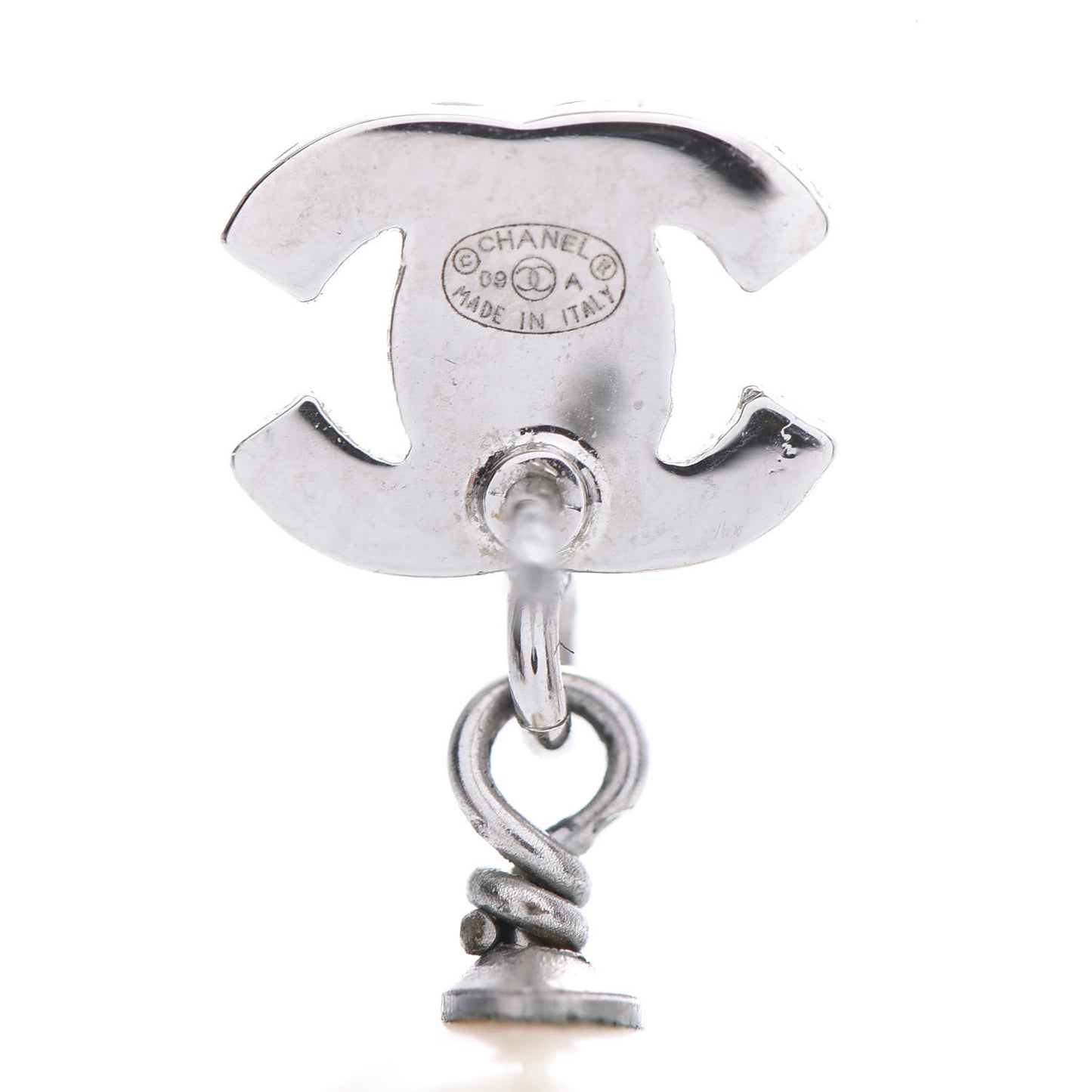 Crystal Pearl CC Drop Earrings Silver