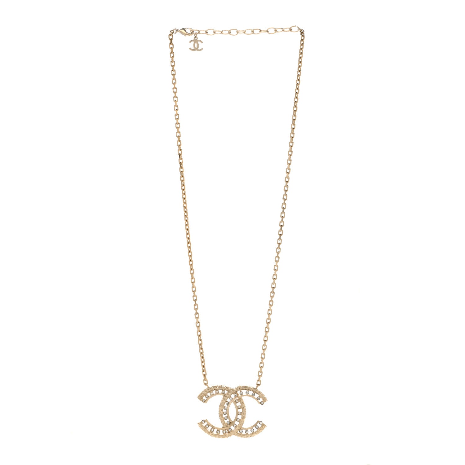 Chanel Crystal Textured CC Necklace Gold 3 of 5
