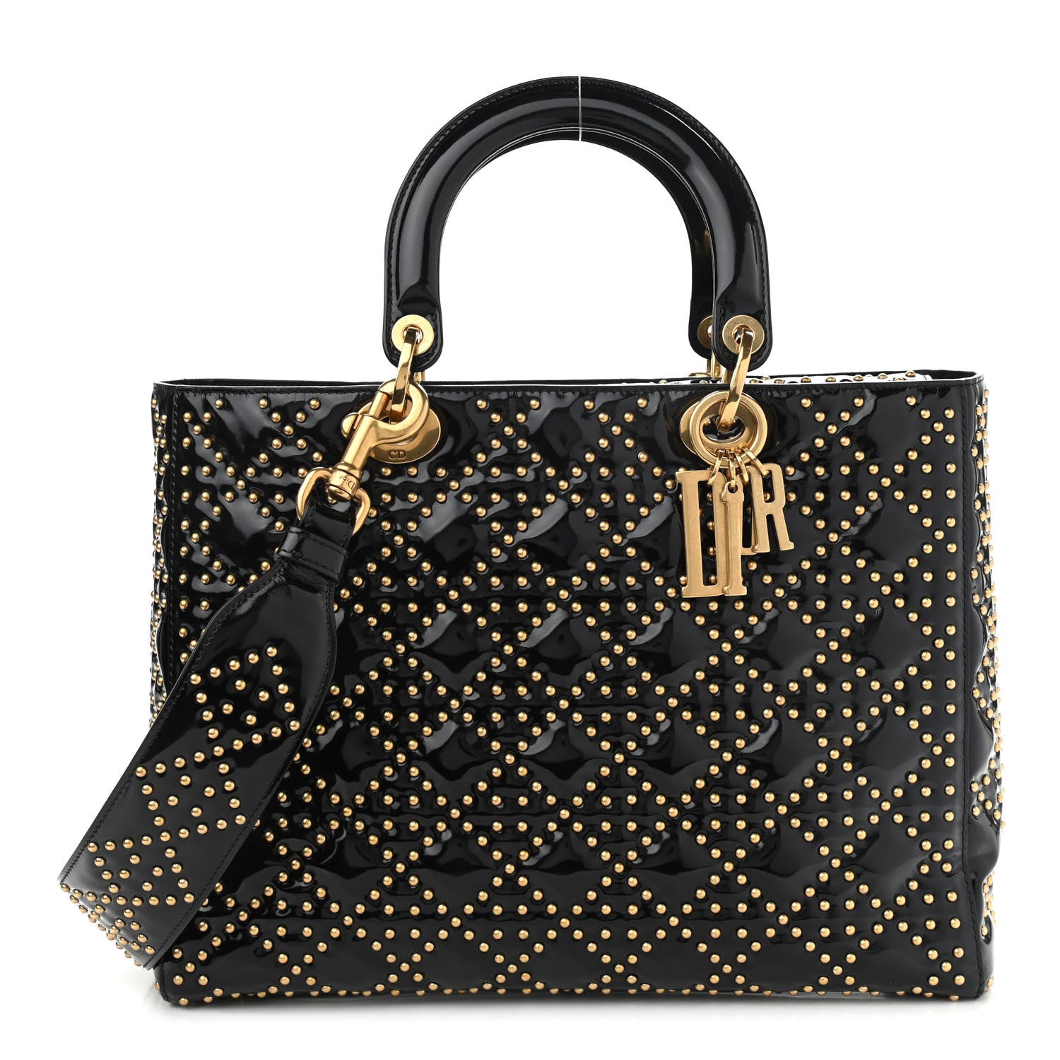 Christian Dior Patent Cannage Studded Large Lady Dior Black 1 of 9