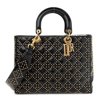 Christian Dior Patent Cannage Studded Large Lady Dior Black 1 of 9