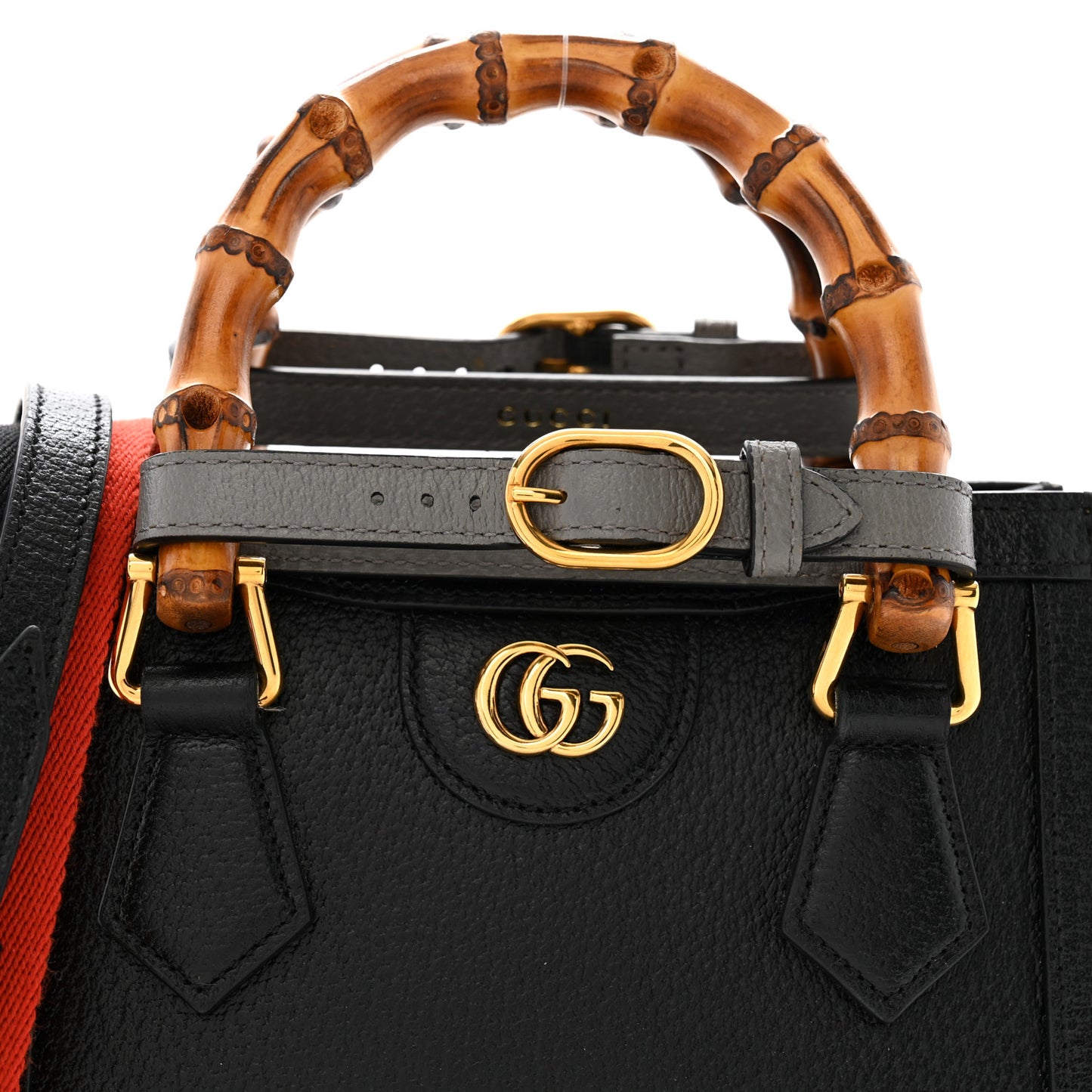 Textured Dollar Calfskin Web Mini Diana Tote Bag Black