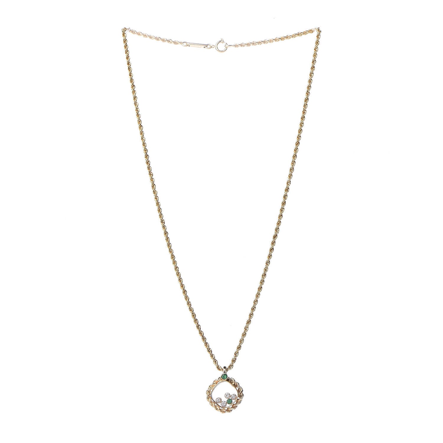 Chopard 18K Yellow Gold Diamond Emerald Happy Diamonds Pendant Necklace 3 of 8