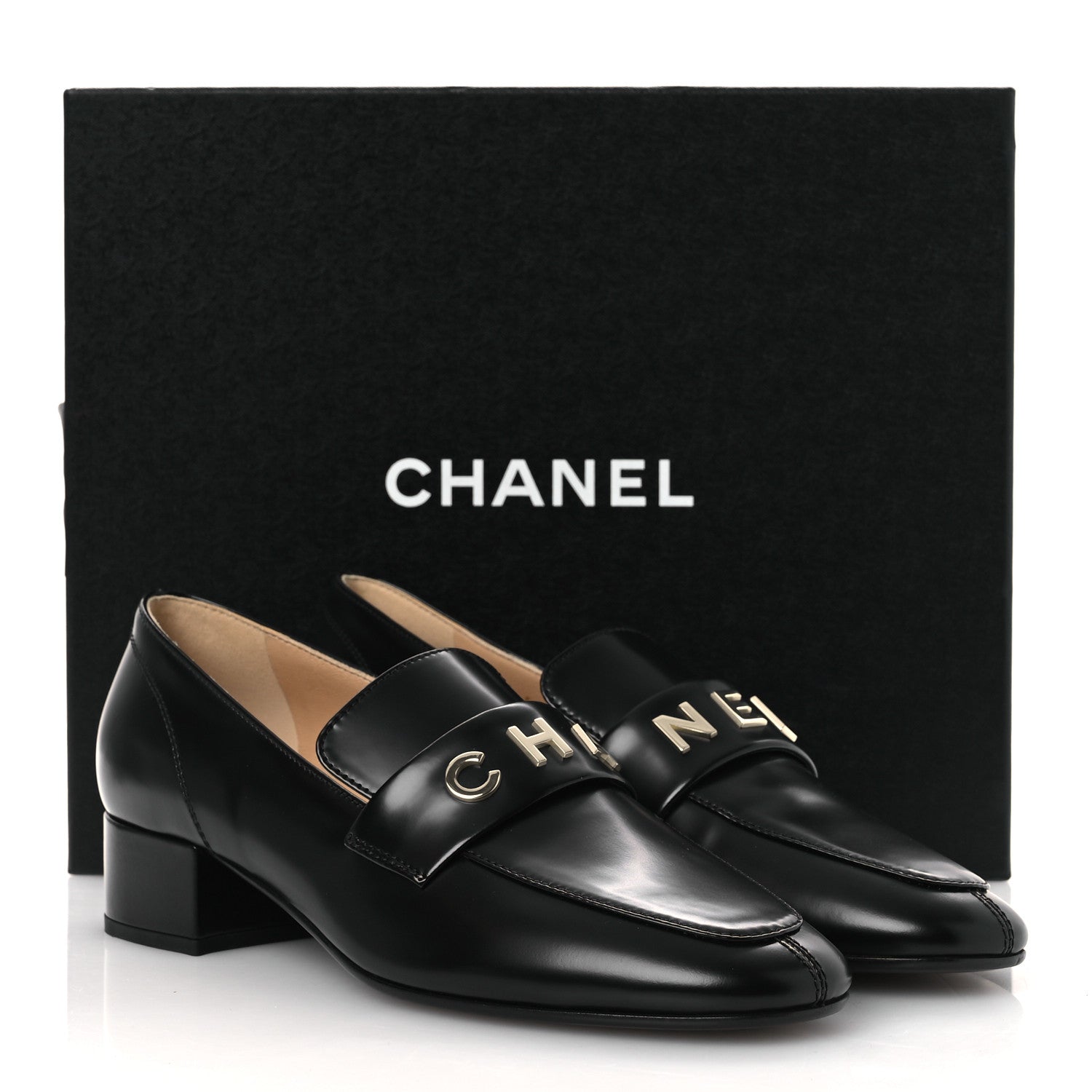 Chanel Shiny Calfskin Logo Loafers 40 Black 11 of 11