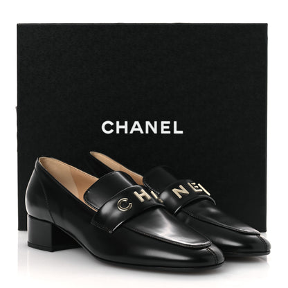 Chanel Shiny Calfskin Logo Loafers 40 Black 11 of 11
