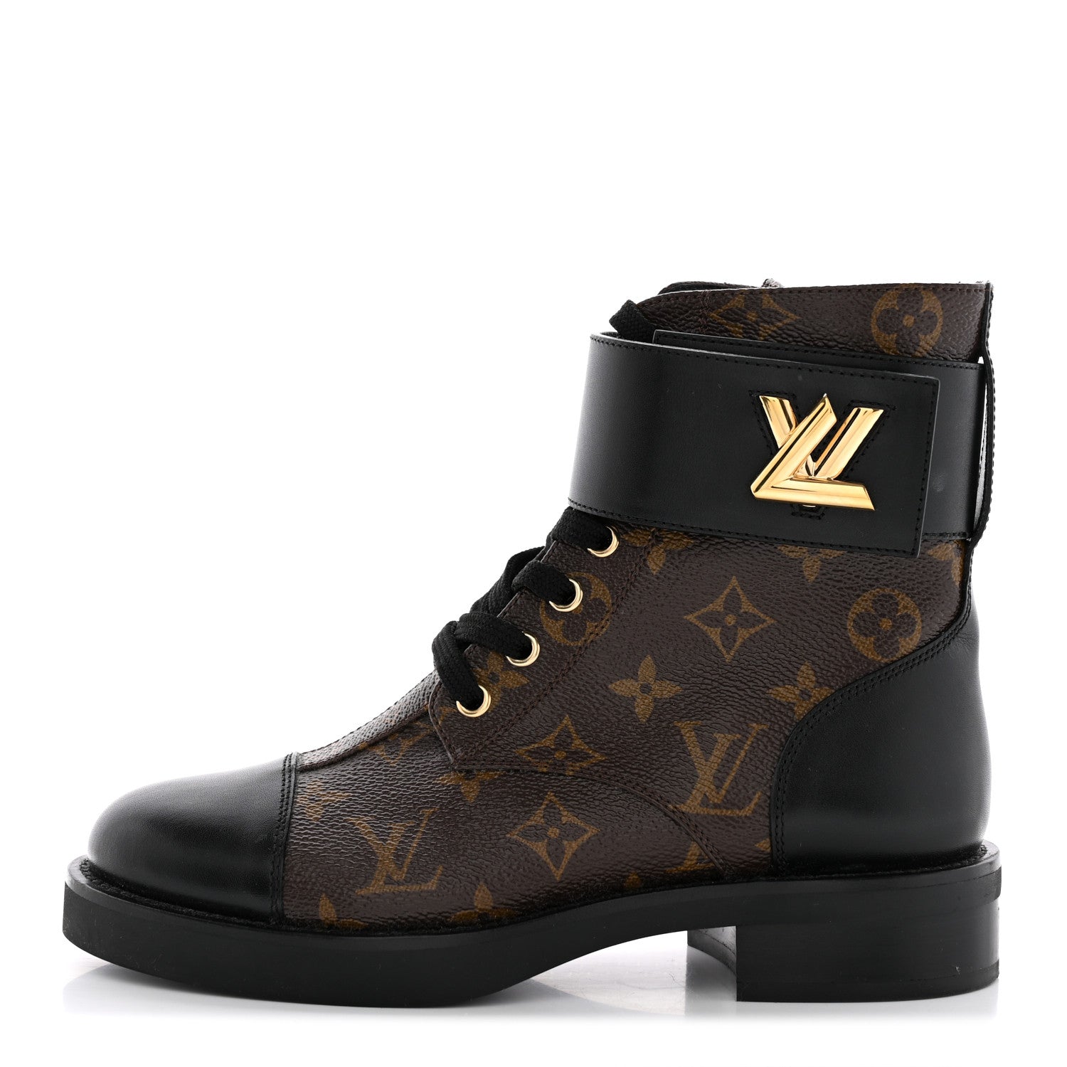 Louis Vuitton Calfskin Monogram Wonderland Flat Ranger Boots 36 Black 1 of 12