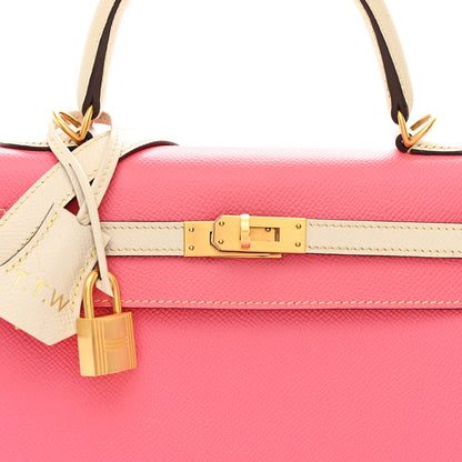 Hermes Epsom Bi-Color Horseshoe Kelly Sellier 25 Rose Azalee Craie 8 of 13