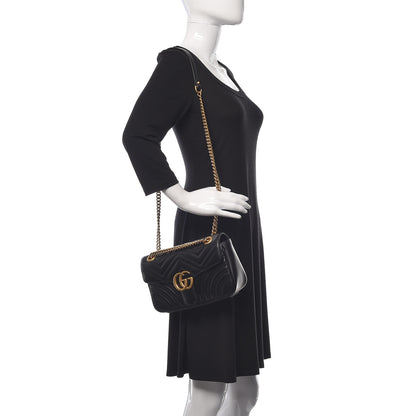 Gucci Calfskin Matelasse Small GG Marmont Shoulder Bag Black 2 of 11