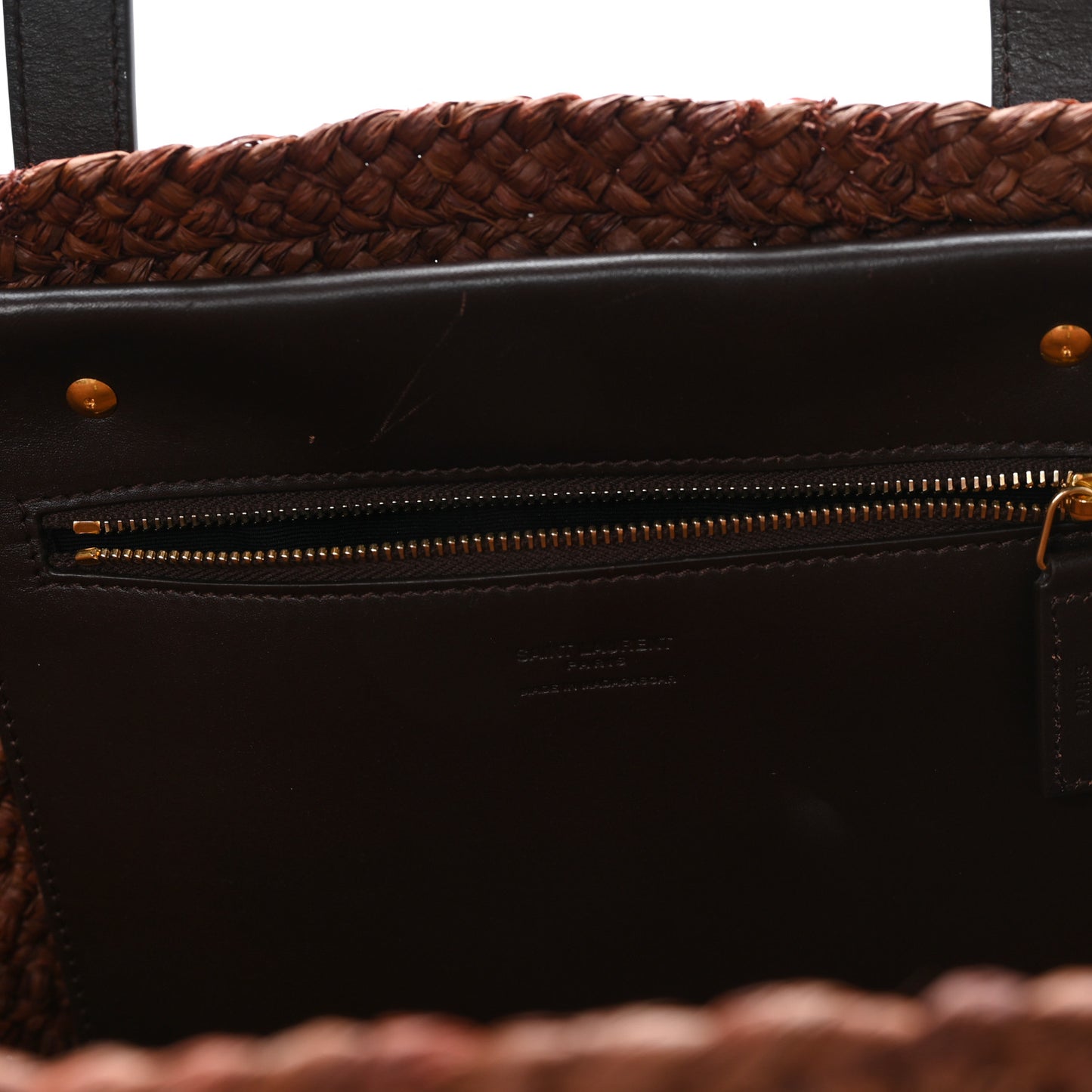 Raffia Calfskin Medium Panier Tote Dark Chocolate