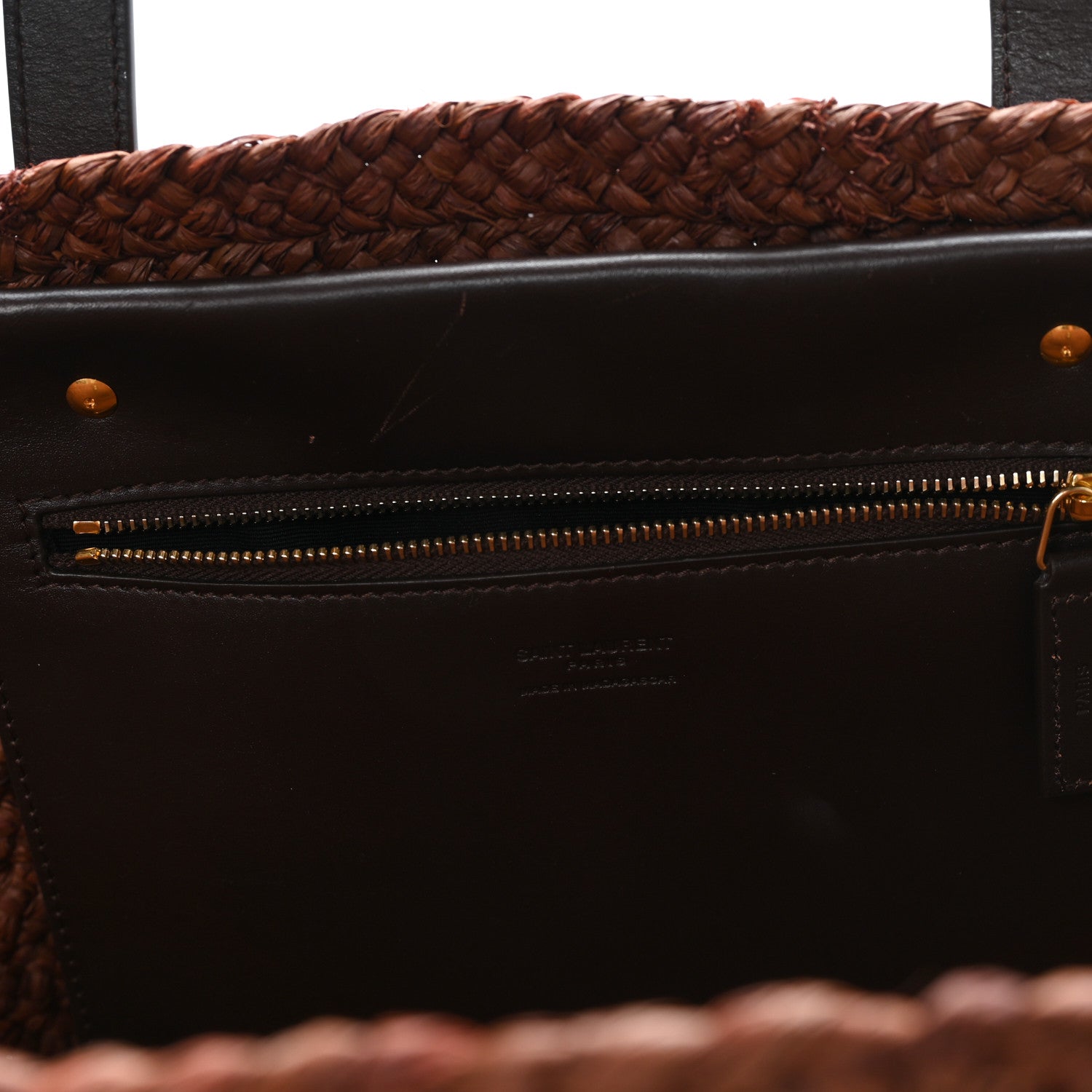Saint Laurent Raffia Calfskin Medium Panier Tote Dark Chocolate 6 of 11
