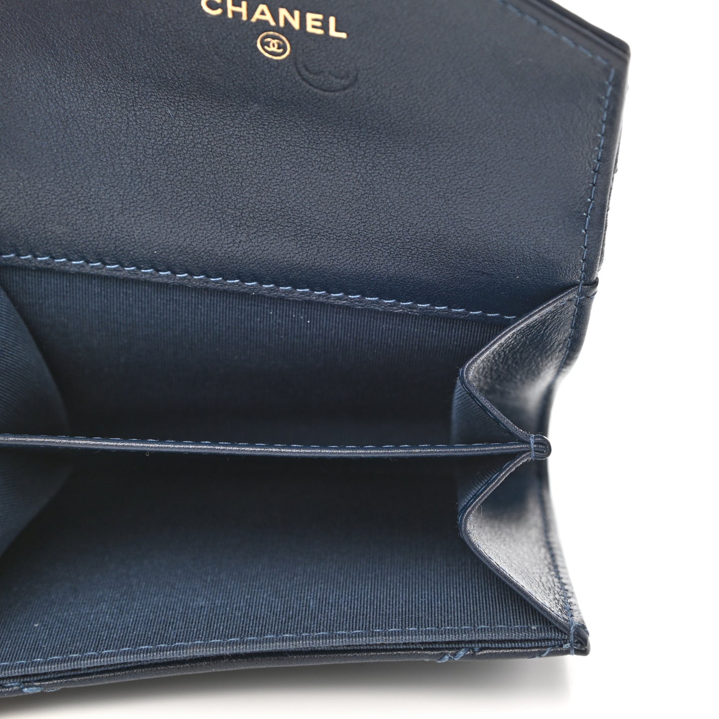 Goatskin Chevron Quilted Card Holder Flap Wallet Blue