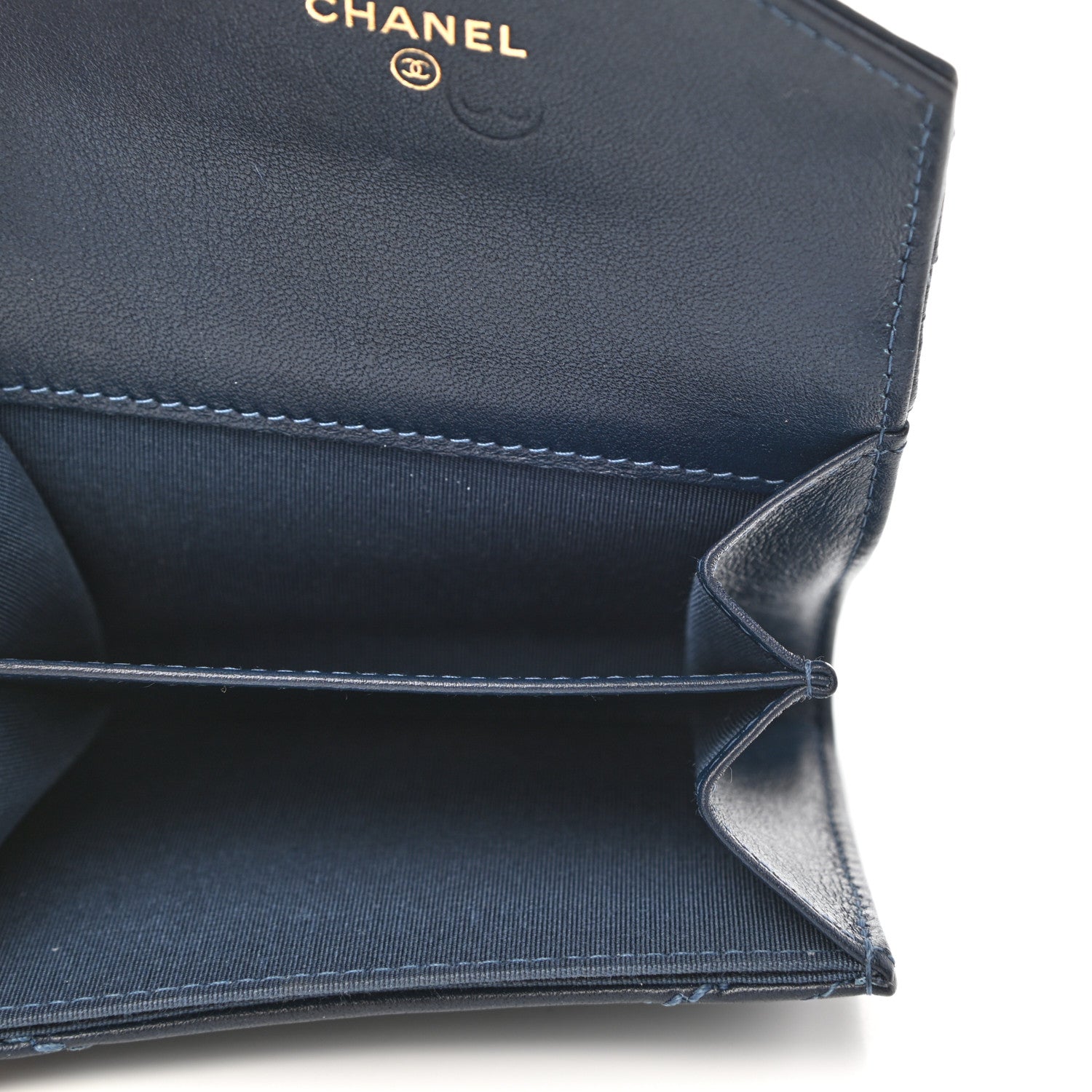 Chanel Goatskin Chevron Quilted Card Holder Flap Wallet Blue 5 of 9
