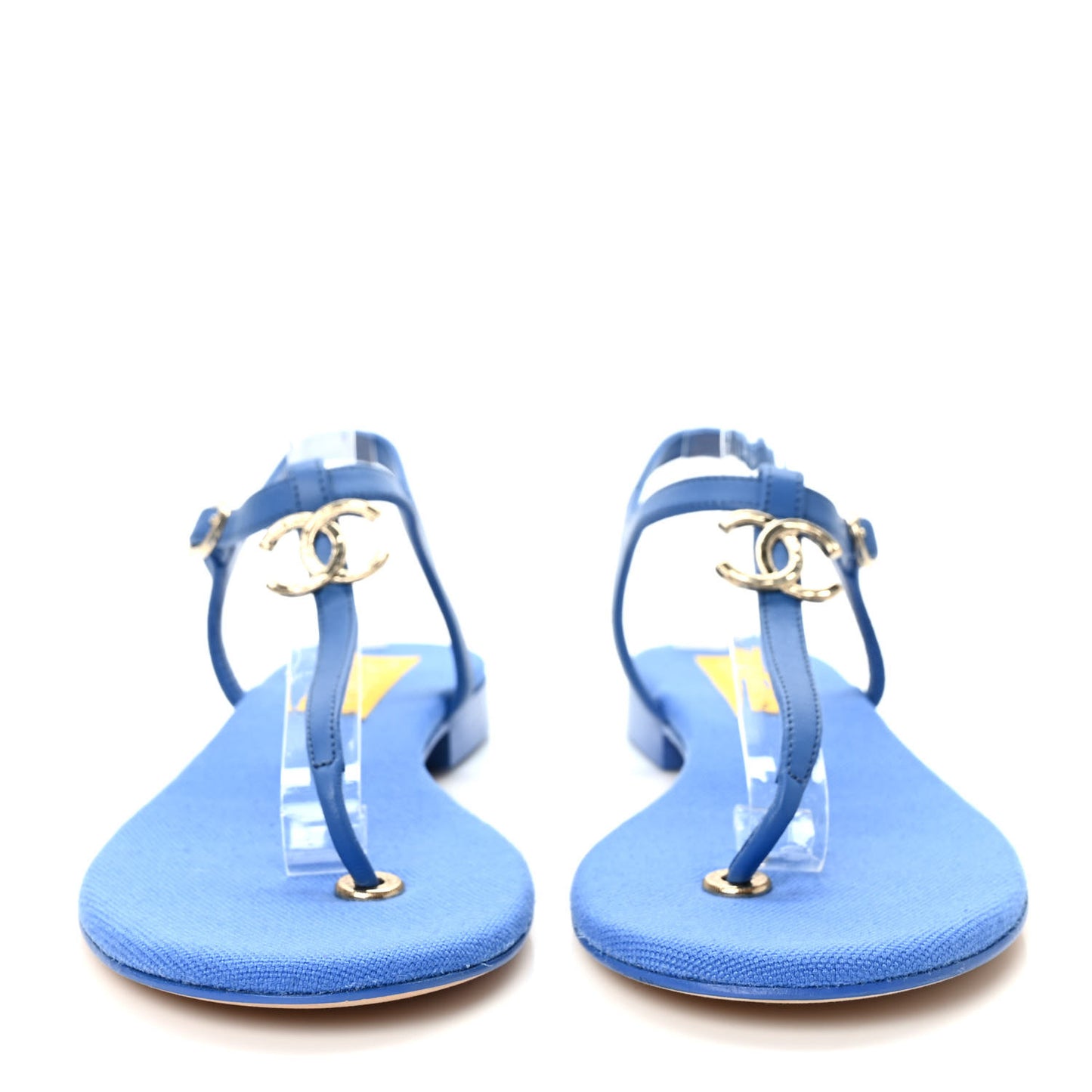 Lambskin CC Logo Thong Sandals 39 Blue