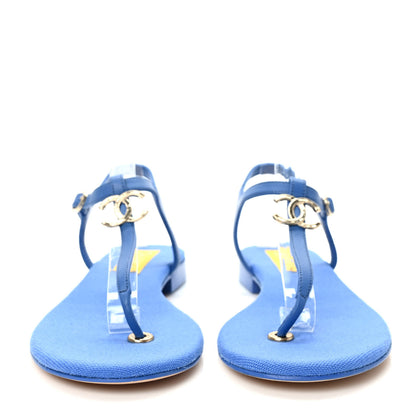 Chanel Lambskin CC Logo Thong Sandals 39 Blue 2 of 7