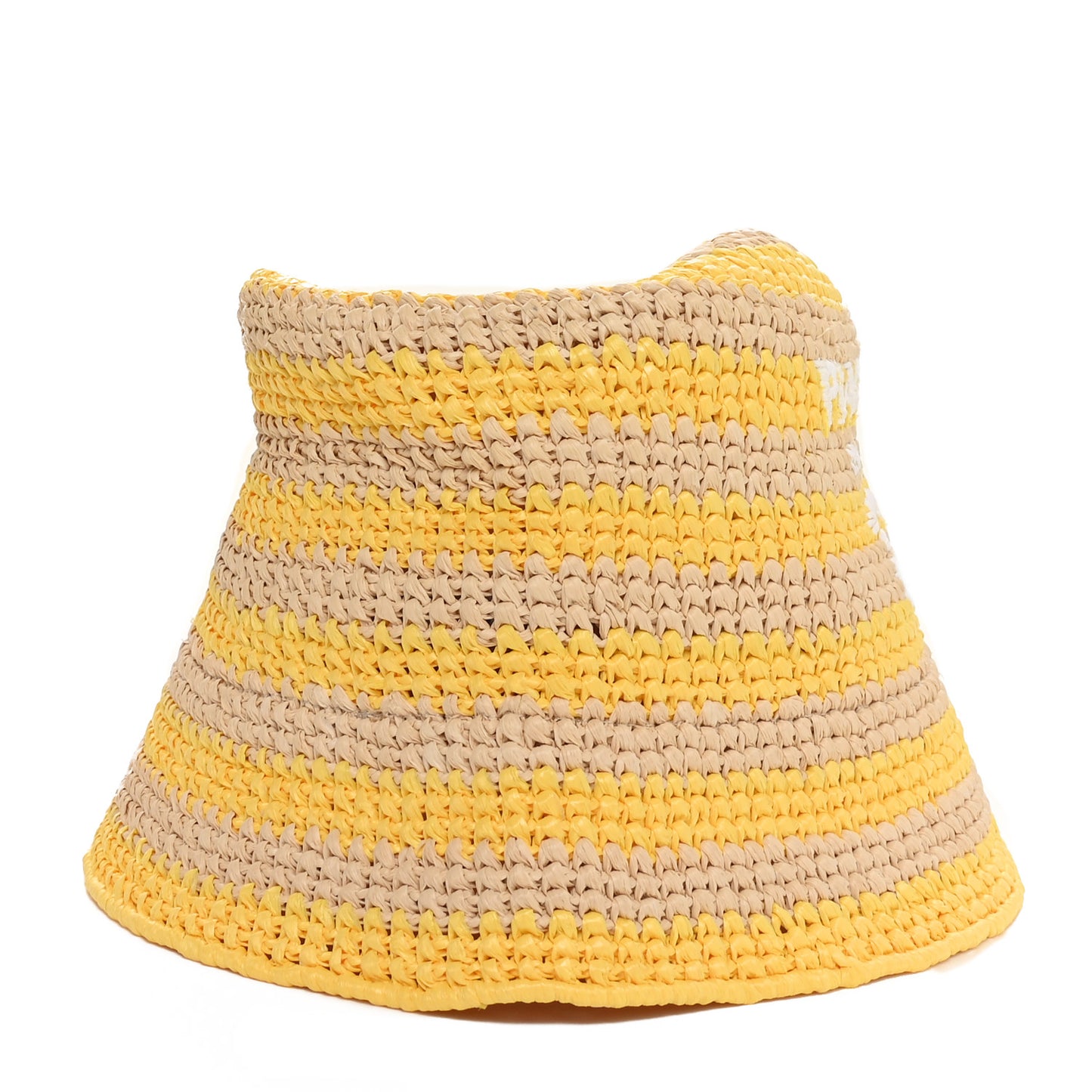 Raffia Striped Logo Embroidered Womens Bucket Hat M Naturale Giallo