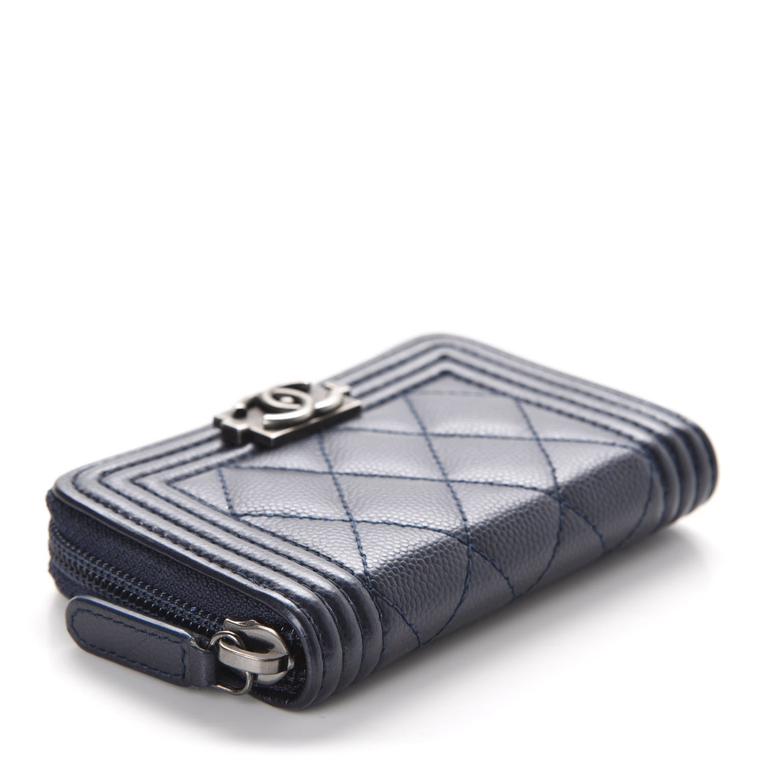 Chanel Caviar Quilted Boy Zip Around Coin Purse Wallet Navy 3 of 9