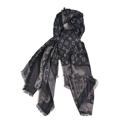 Louis Vuitton Silk Lurex Wool Monogram Shine Shawl Black 2 of 5