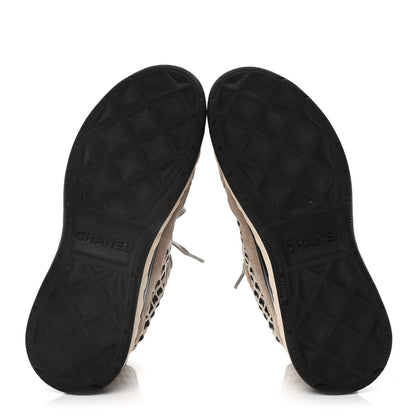 Chanel Suede Calfskin Embroidered CC Sneakers 39 Beige Black 4 of 11