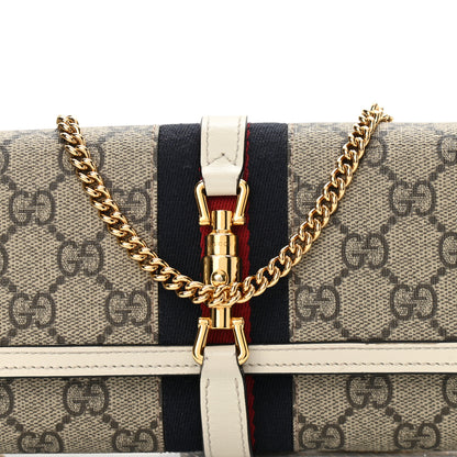 Gucci GG Supreme Monogram Textured Calfskin Web Jackie 1961 Chain Wallet Beige Ebony Mystic White 8 of 10