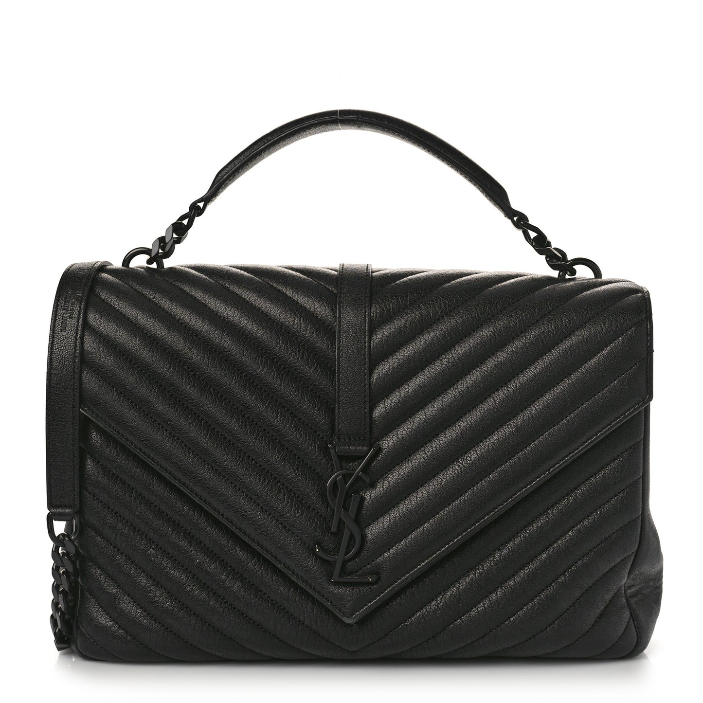 Sheepskin Matelasse Chevron Monogram Monochrome Large College Satchel Black