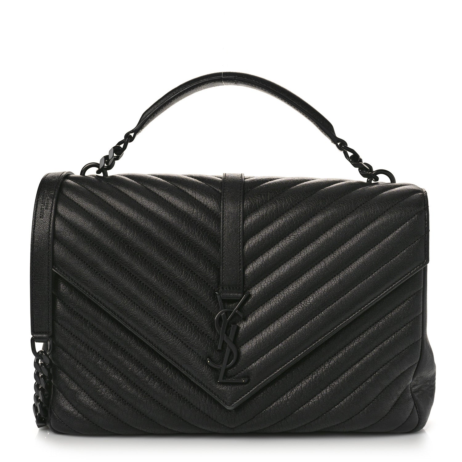Saint Laurent Sheepskin Matelasse Chevron Monogram Monochrome Large College Satchel Black 1 of 12
