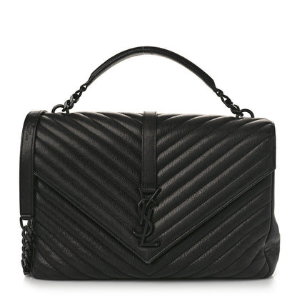 Saint Laurent Sheepskin Matelasse Chevron Monogram Monochrome Large College Satchel Black 1 of 12