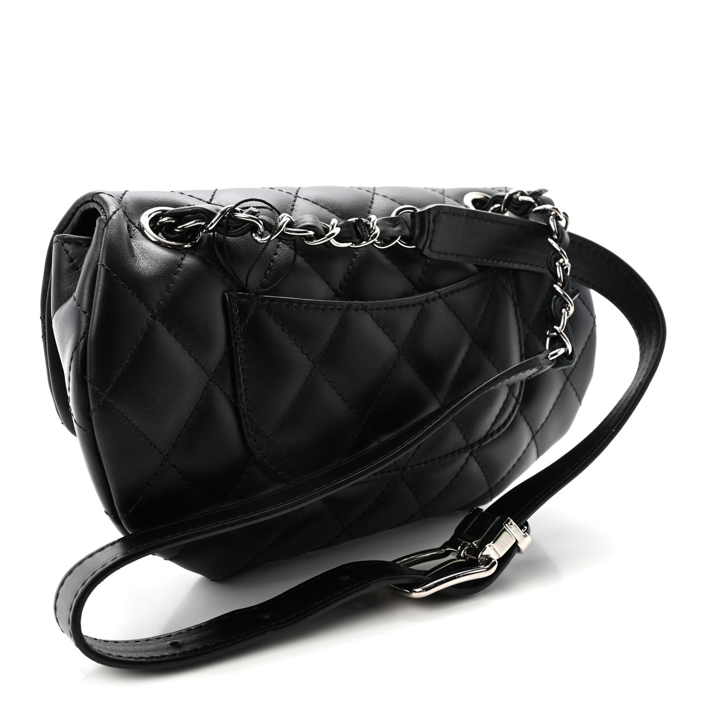 Calfskin Quilted CC Uniform Flap Belt Bag Black