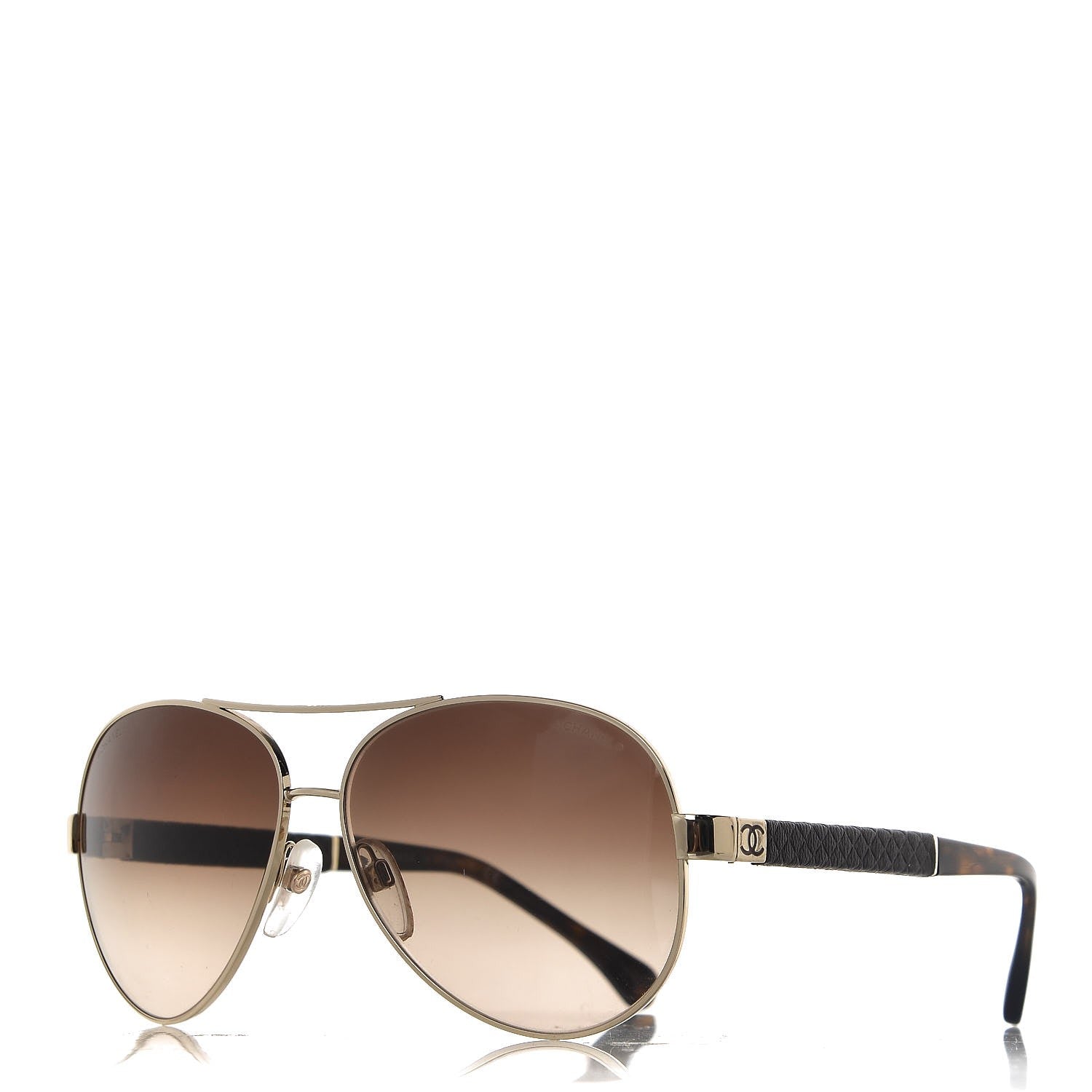 Chanel Lambskin Quilted CC Aviator Sunglasses 4195-Q Brown Gold 1 of 8