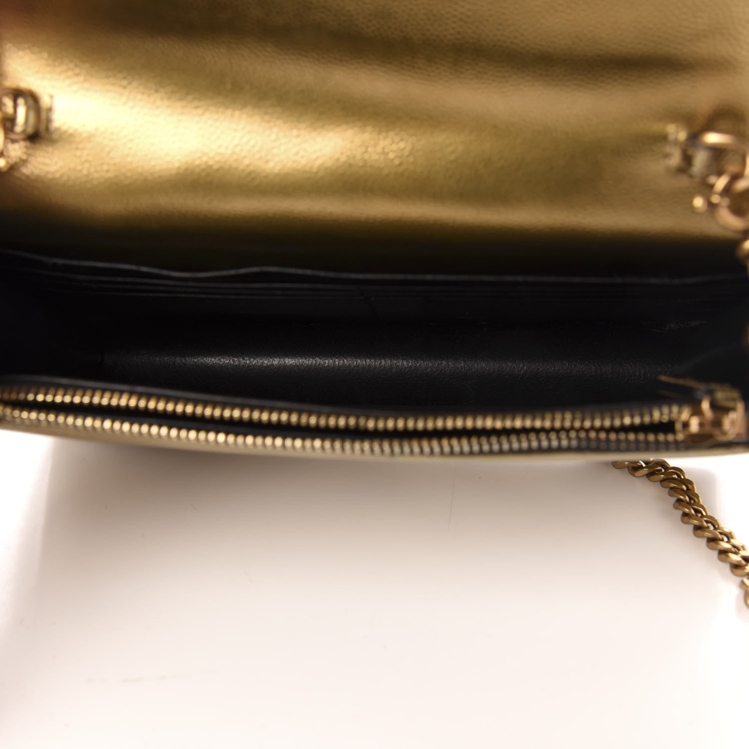 Saint Laurent Metallic Calfskin Matelasse Chevron Monogram Envelope Chain Wallet Antic Gold 5 of 12