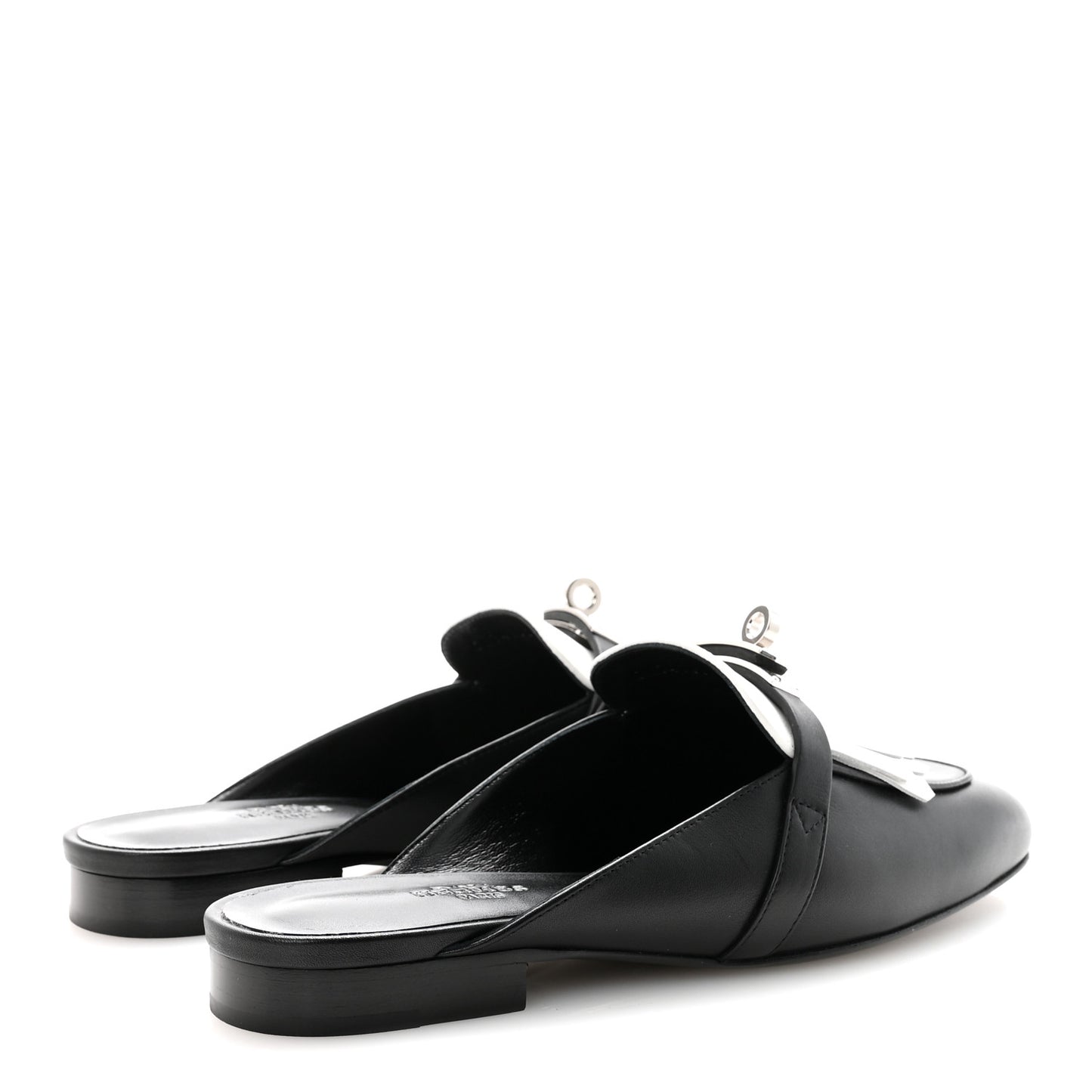 Calfskin Fringe Oz Mules 37 Black White