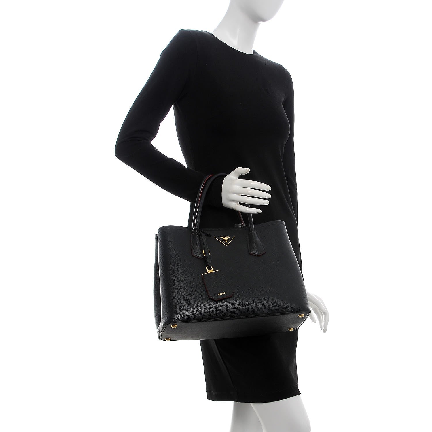 Prada Saffiano Cuir Medium Double Bag Black Ciliegia 2 of 9
